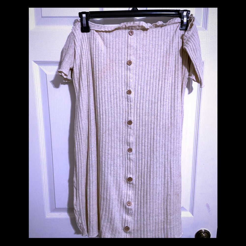 Tan OFF THE SHOULDER MINI DRESS